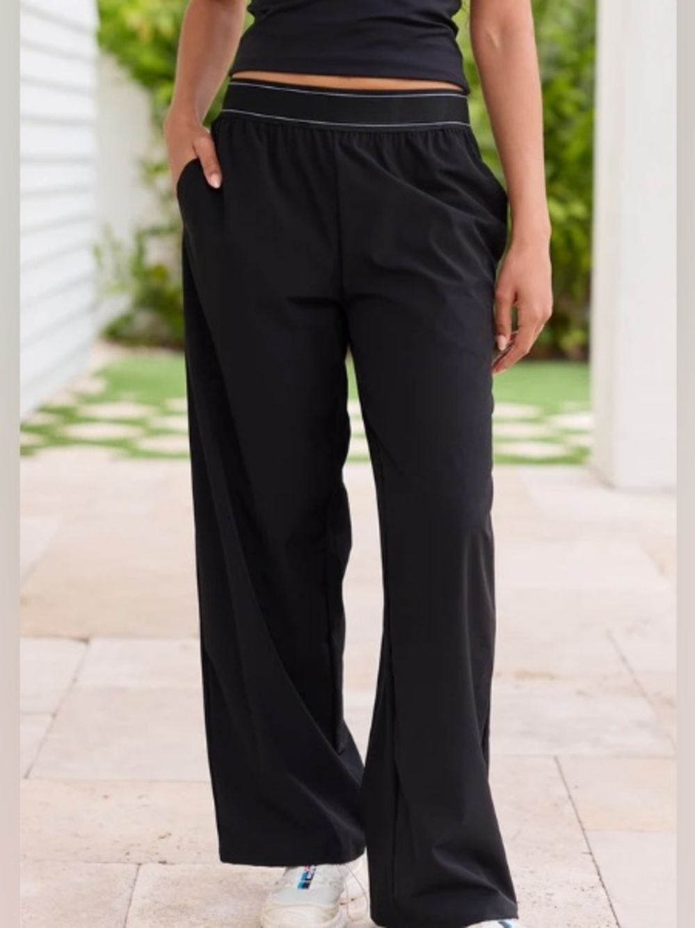 NWT Pink Lily Boutique Black Active Pants Large Women's Wide-Leg Lounge Pants -